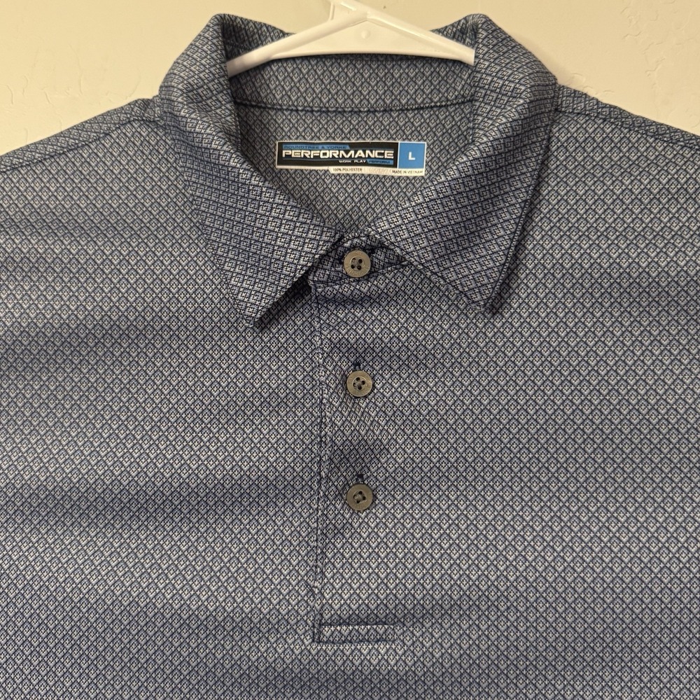 Roundtree & Yorke Performance Polo Shirt Mens L Geometric Blue Golf Short Slv